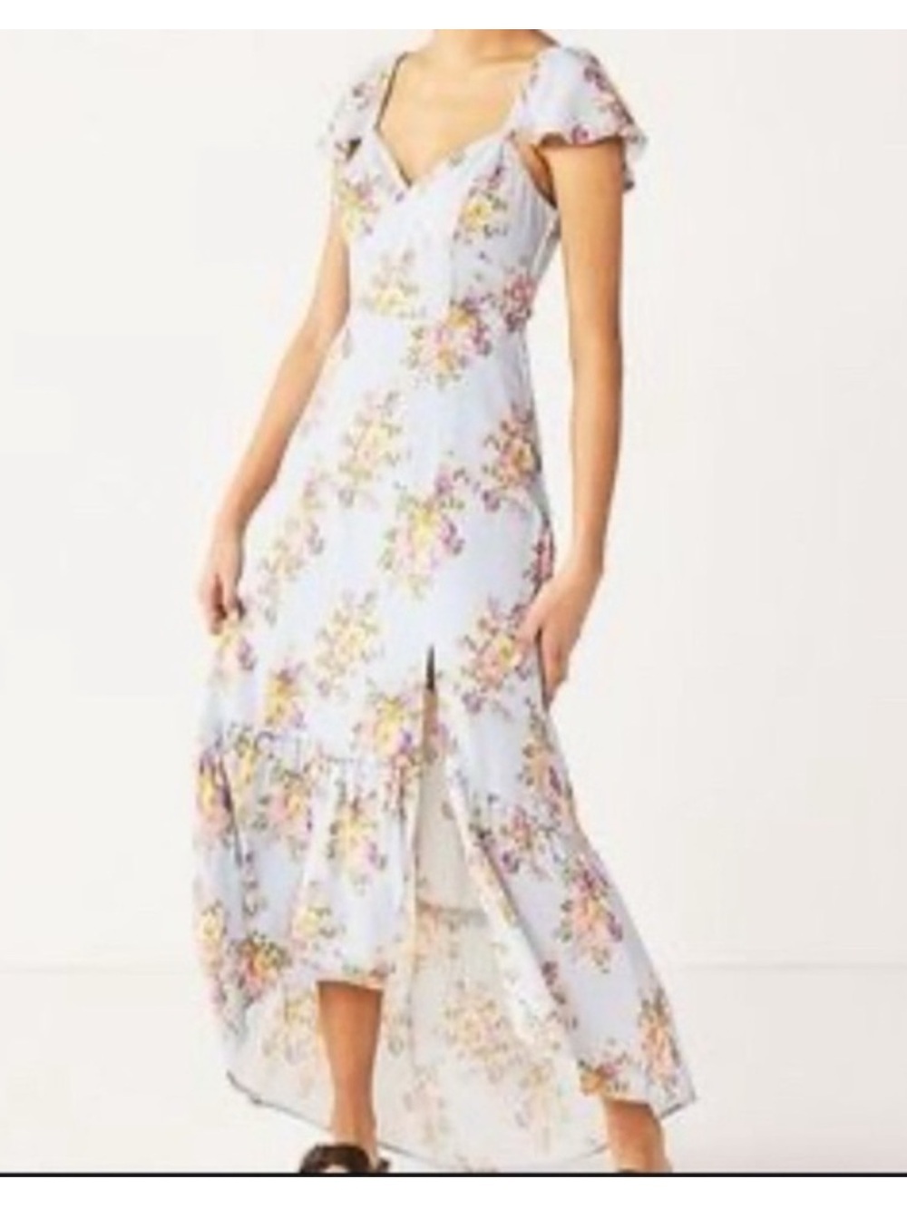 Rewind Light Blue Floral High-Low Maxi Dress